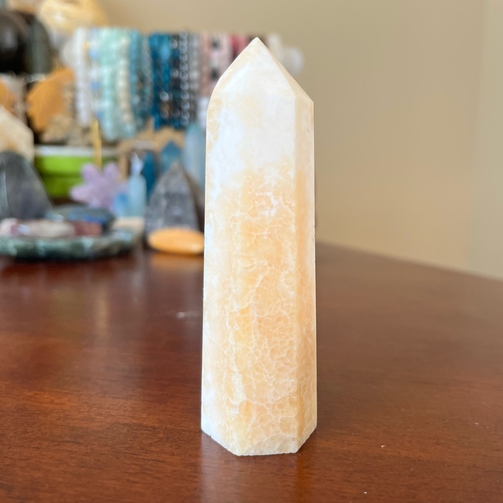 Yellow Calcite Tower | Yellow Onyx Natural Stone Crystal Point Obelisk Wand
